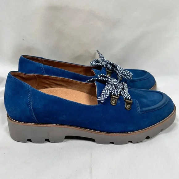 Vionic Size 8.5 Women Loafer Blue Suede Support Lace Up - Picture 1 of 7